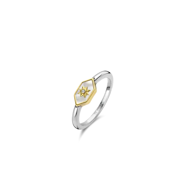 Two-tone plated Mother of Pearl and CZ Ring
