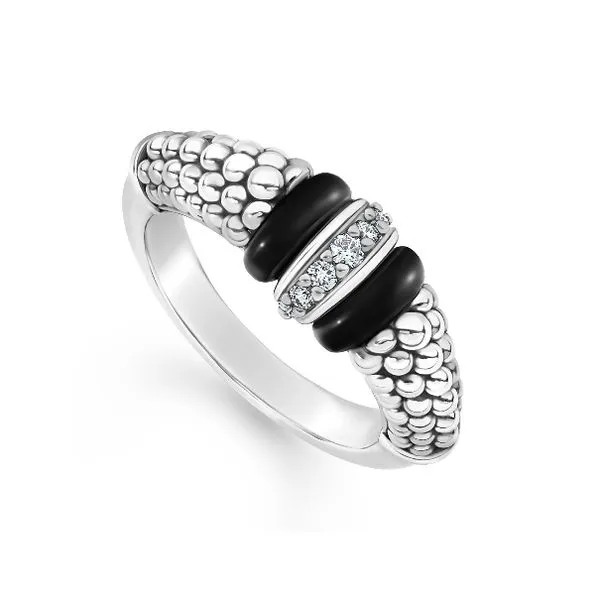 Diamond and Black Ceramic Dome Ring thumb image 1