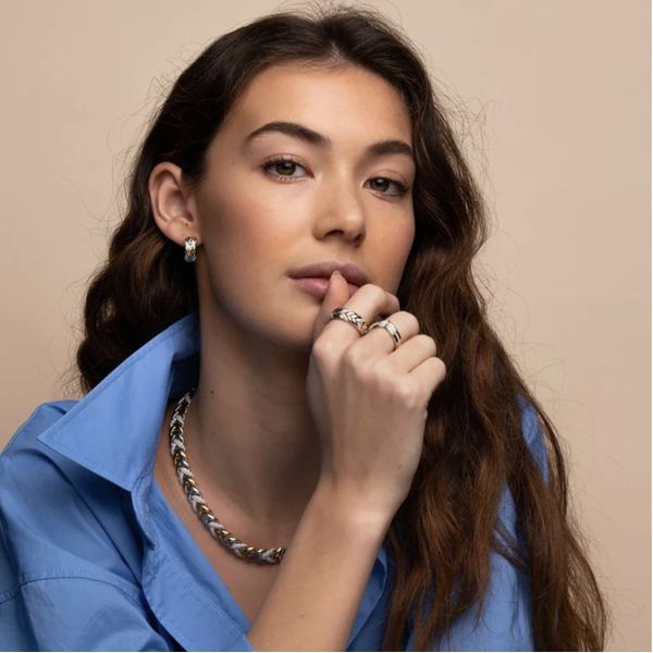 Sterling Silver Gold Plated CZ Braided Ring Image 2 Baxter's Fine Jewelry Warwick, RI