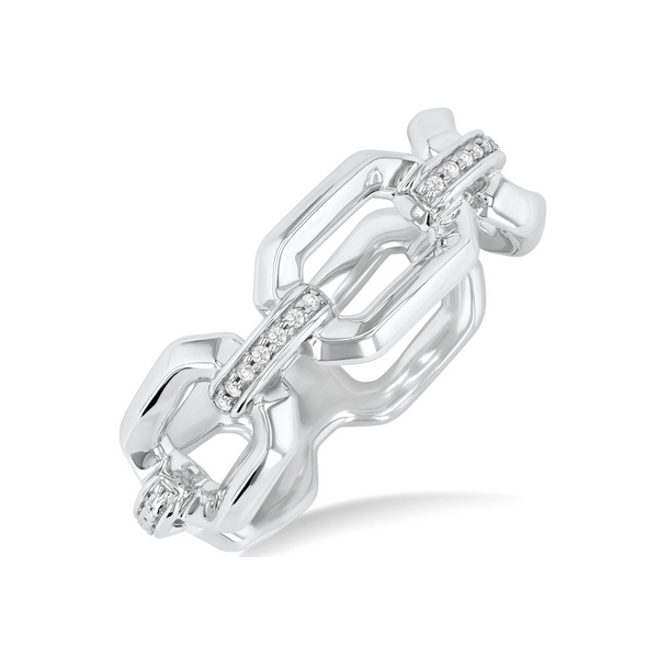 Silver Bold Rectangular Shape Link Diamond Ring Baxter's Fine Jewelry Warwick, RI