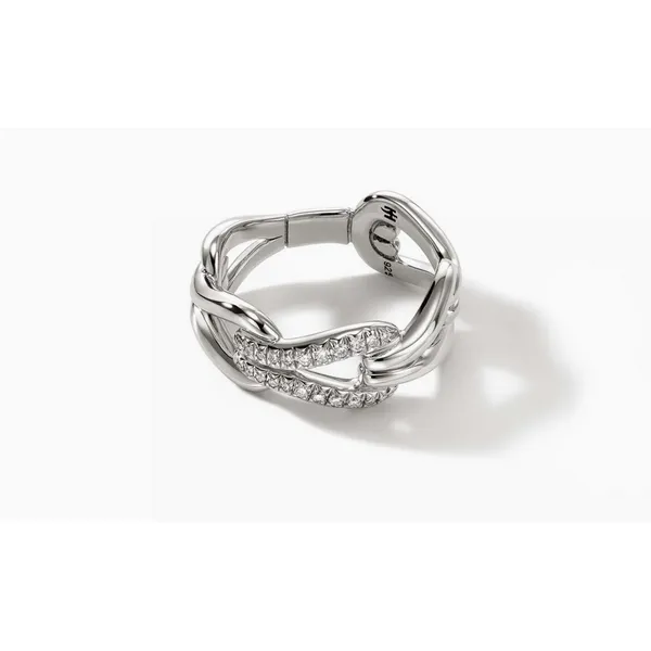 Surf Link Ring, Silver, Diamonds, Wide Baxter's Fine Jewelry Warwick, RI