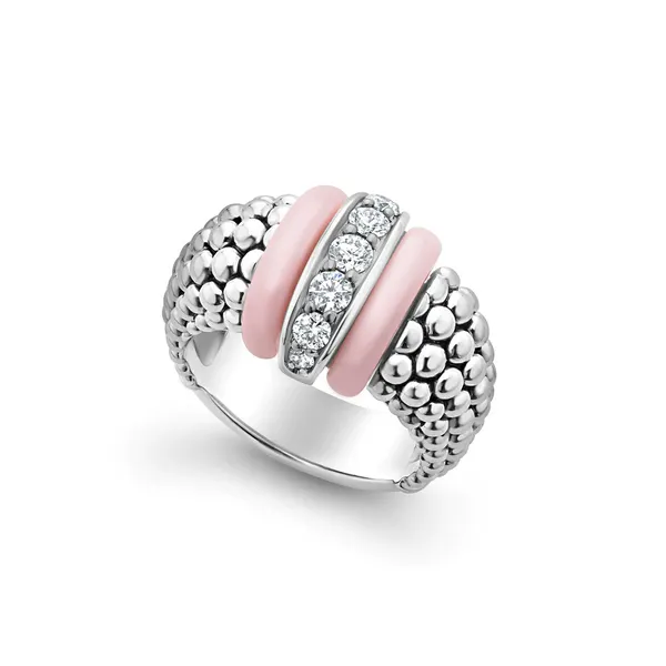 Pink Ceramic Caviar Diamond Ring