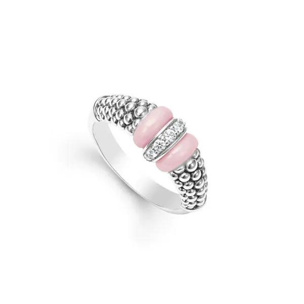Pink Ceramic and Caviar Diamond Ring