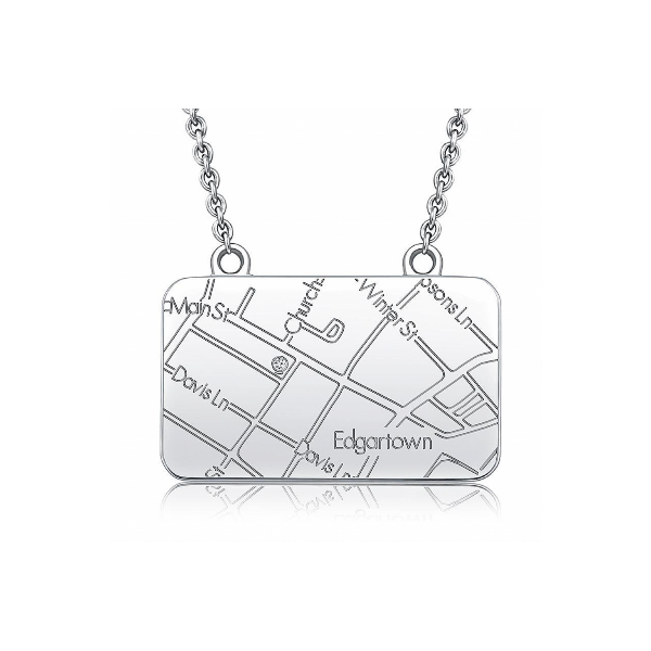 Sterling Silver Rectangle Map Necklace Baxter's Fine Jewelry Warwick, RI