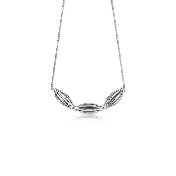 Silver Birdcage Elongated Triple Bead Necklace Baxter's Fine Jewelry Warwick, RI