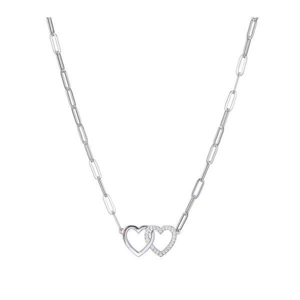 Sterling Silver Double Heart Paperclip Necklace Baxter's Fine Jewelry Warwick, RI