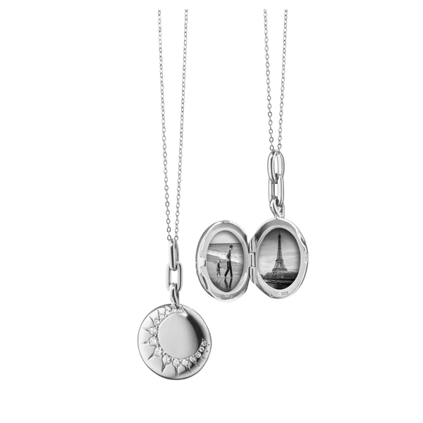 “Sun” Silver Locket Necklace with Sapphires Baxter's Fine Jewelry Warwick, RI