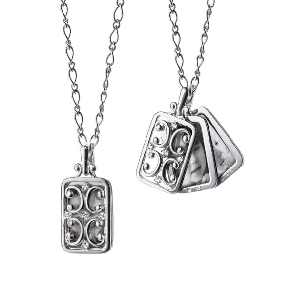 Sterling Silver Rectangular Gate Locket Necklace with Sapphires Baxter's Fine Jewelry Warwick, RI