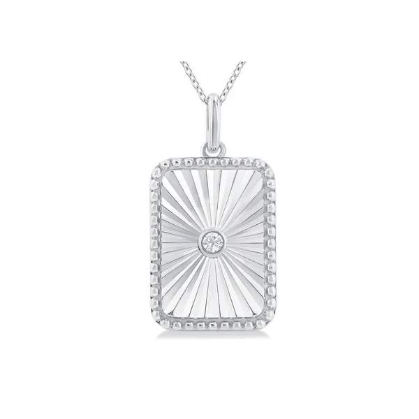 Silver Rectangular Shape Fluted Medallion Diamond Pendant Baxter's Fine Jewelry Warwick, RI