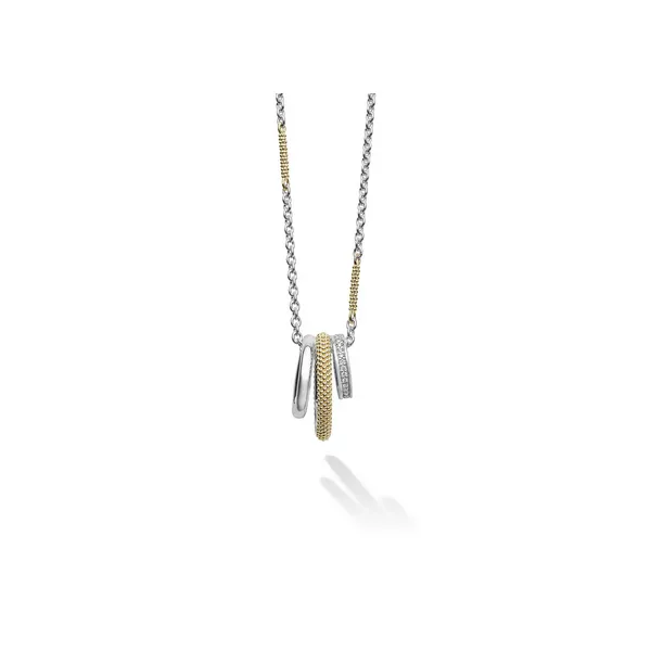 Two-Tone Three Ring Diamond Pendant Necklace Baxter's Fine Jewelry Warwick, RI