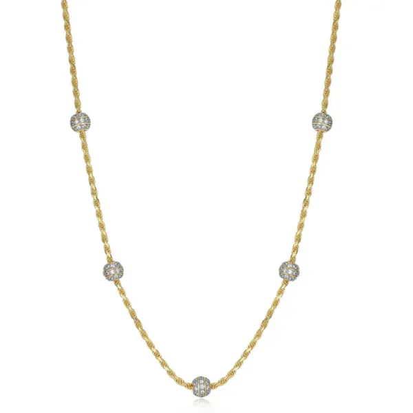 Sterling Silver Yellow Gold Plated CZ Station Chain Baxter's Fine Jewelry Warwick, RI