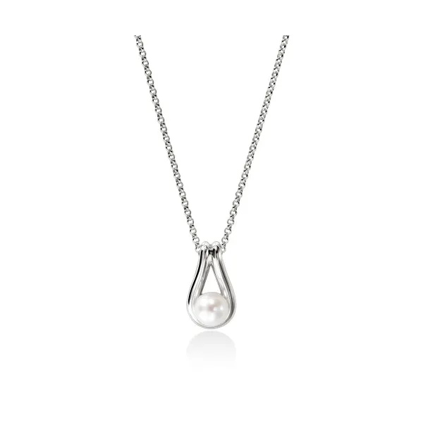 Surf Silver Pendant with 8.5-9mm Cultured Fresh Water Pearl on 2mm Rolo Chain Necklace Baxter's Fine Jewelry Warwick, RI