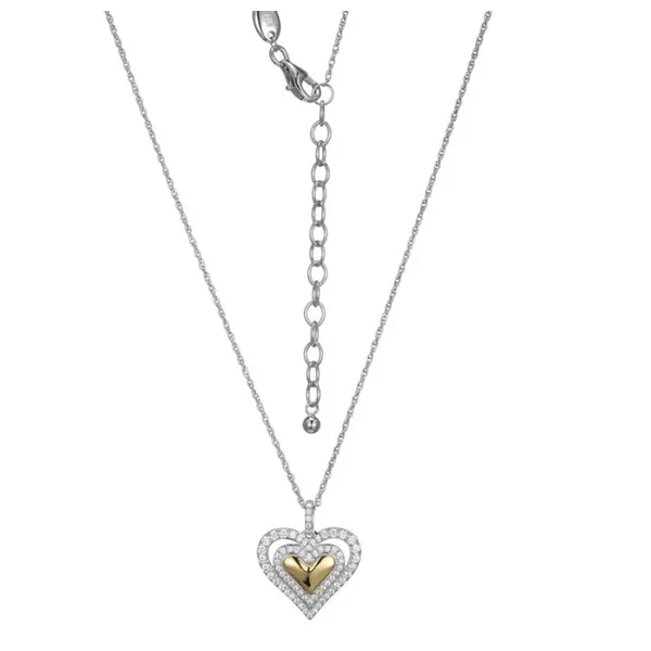 Sterling Silver and Gold Plated Double Heart CZ Pendant Baxter's Fine Jewelry Warwick, RI