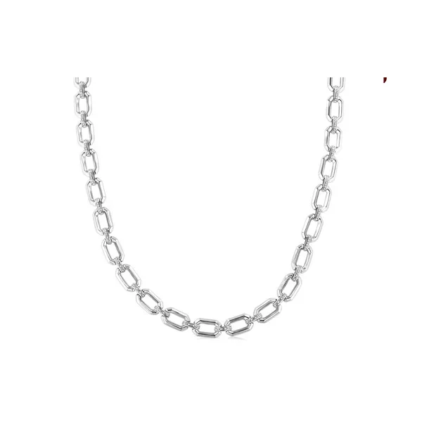 Silver Bold Rectangular Shape Link Diamond Necklace Baxter's Fine Jewelry Warwick, RI