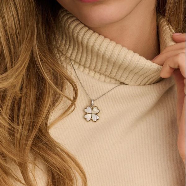 Mother of Pearl Two Tone Clover Necklace Image 2 Baxter's Fine Jewelry Warwick, RI
