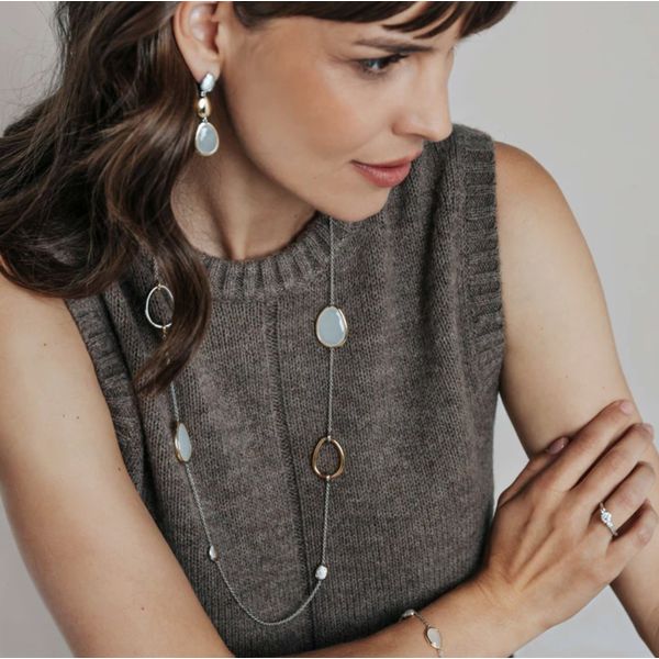 Sterling SIlver Two Tone CZ Pebble Necklace Image 2 Baxter's Fine Jewelry Warwick, RI