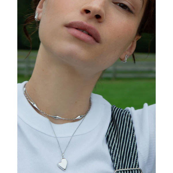 Petite Slim Sterling Silver Heart Locket Necklace Image 2 Baxter's Fine Jewelry Warwick, RI