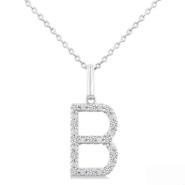 Silver Block 'B' Initial Diamond Pendant Baxter's Fine Jewelry Warwick, RI
