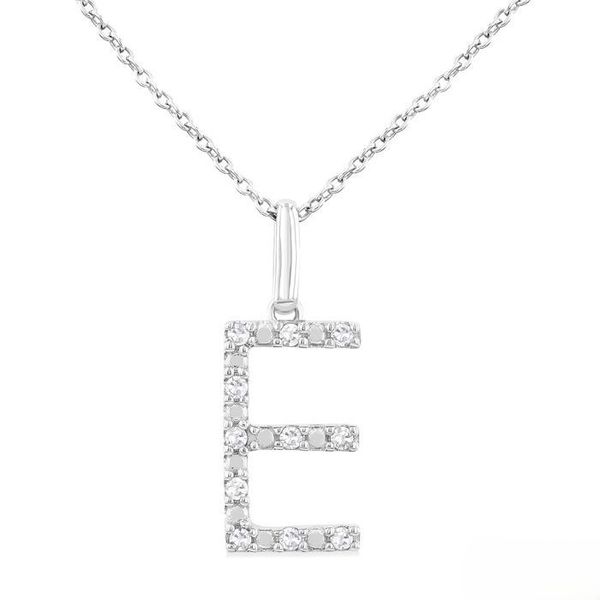 Silver Block 'E' Initial Diamond Pendant Baxter's Fine Jewelry Warwick, RI