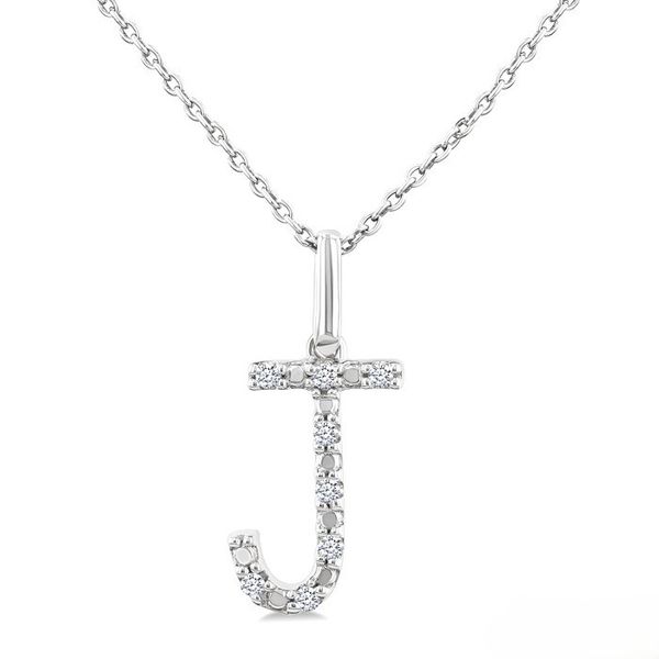 Silver Block 'J' Initial Diamond Pendant Baxter's Fine Jewelry Warwick, RI