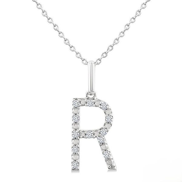 Silver Block 'R' Initial Diamond Pendant Baxter's Fine Jewelry Warwick, RI