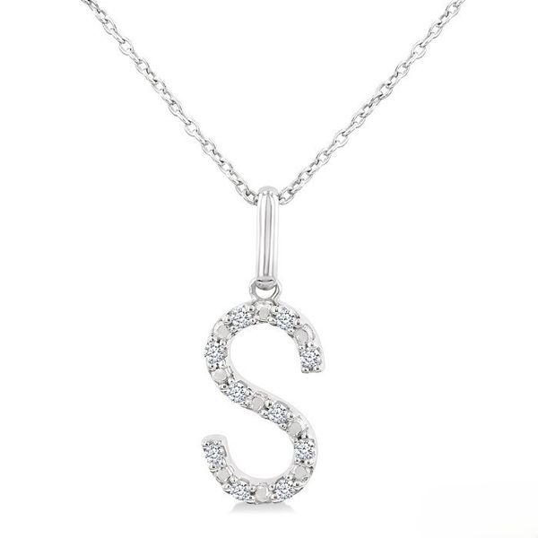 Silver Block 'S' Initial Diamond Pendant Baxter's Fine Jewelry Warwick, RI