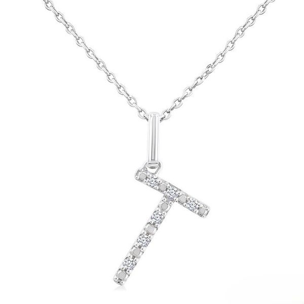 Silver Block 'T' Initial Diamond Pendant Baxter's Fine Jewelry Warwick, RI