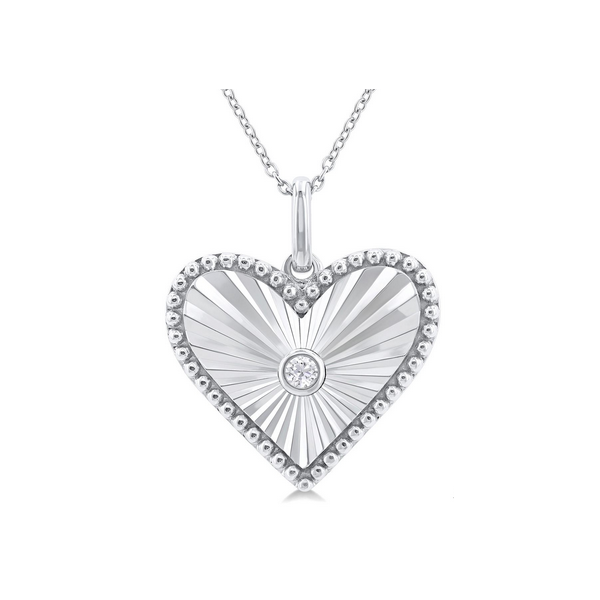 Silver Heart Shape Fluted Medallion Diamond Pendant Baxter's Fine Jewelry Warwick, RI