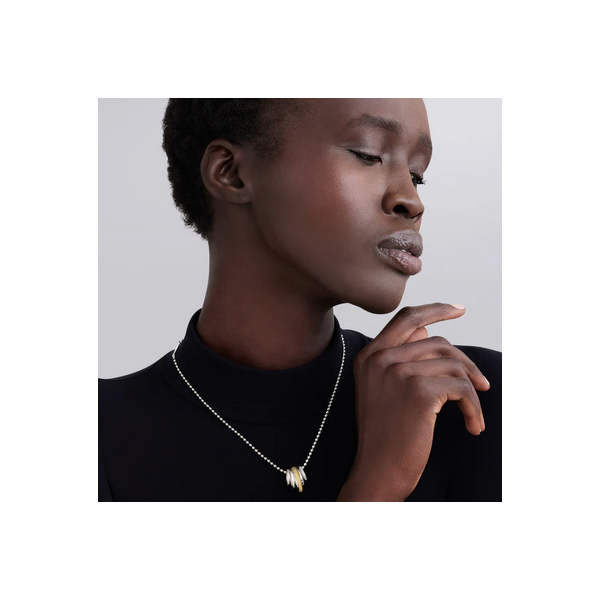 Two-Tone Five Ring Diamond Pendant Necklace Image 2 Baxter's Fine Jewelry Warwick, RI