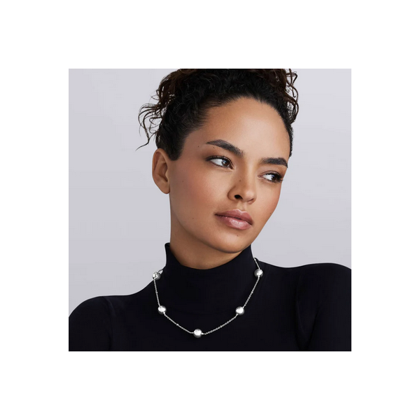 Silver Beaded Station Necklace Image 2 Baxter's Fine Jewelry Warwick, RI