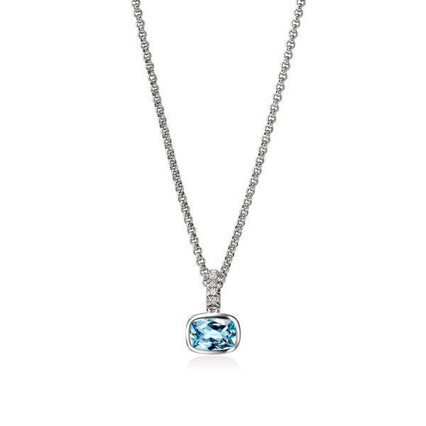 Heishi Gem Necklace, Sterling Silver, Swiss Blue Topaz, Diamonds Baxter's Fine Jewelry Warwick, RI