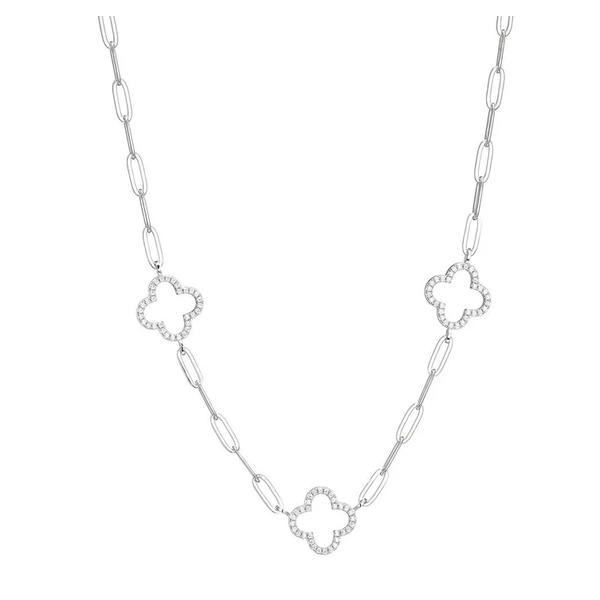 Sterling Silver CZ Clover Station Necklace Baxter's Fine Jewelry Warwick, RI