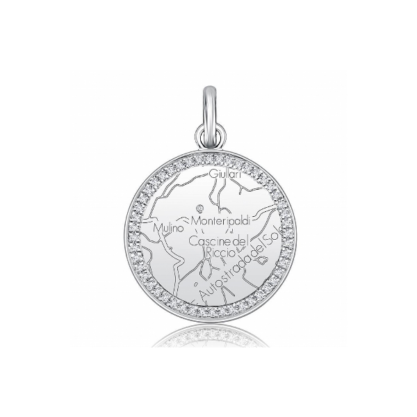 Sterling Silver Circle MAP Charm with Diamond Border Baxter's Fine Jewelry Warwick, RI