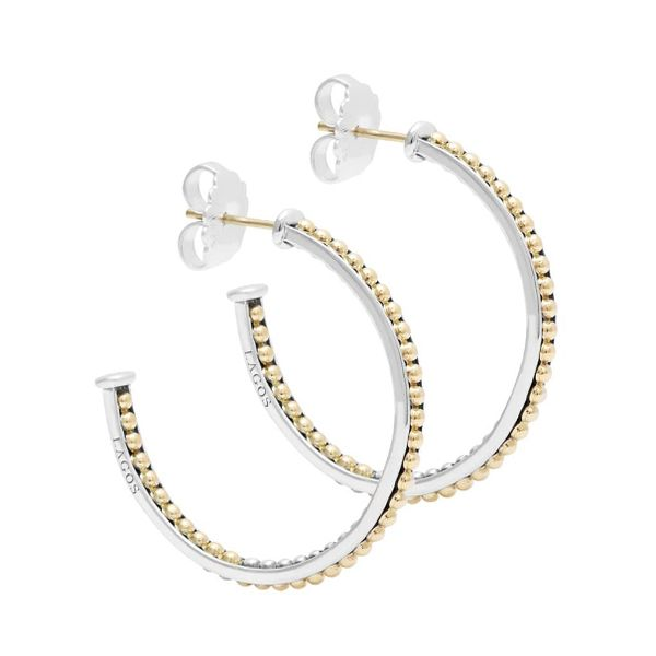 Two Tone Caviar Hoop Earrings Image 2 Baxter's Fine Jewelry Warwick, RI