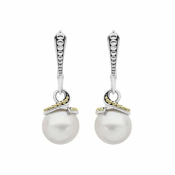 Two Tone Pearl Drop Earrings Image 2 Baxter's Fine Jewelry Warwick, RI