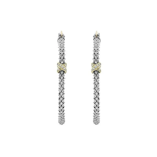 Caviar Thin Hoops With Diamond Accent Image 2 Baxter's Fine Jewelry Warwick, RI