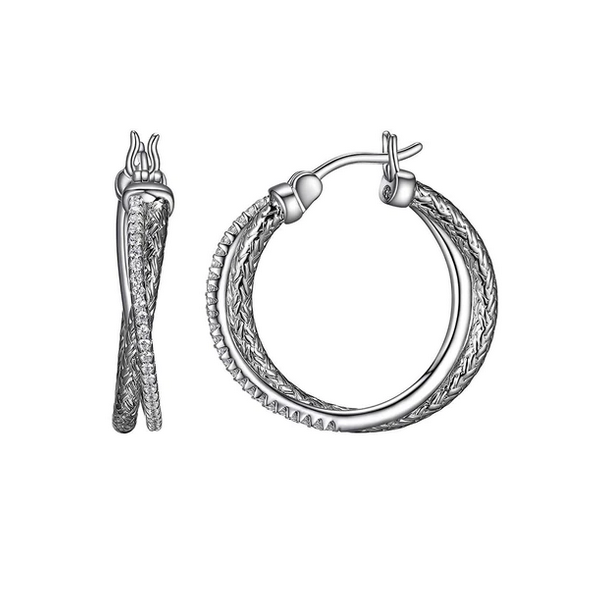 Sterling Silver Mesh Twisted Hoops w/CZ Baxter's Fine Jewelry Warwick, RI