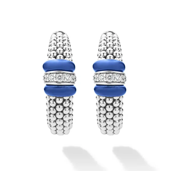 Ceramic Caviar Diamond Hoop Earrings Image 2 Baxter's Fine Jewelry Warwick, RI