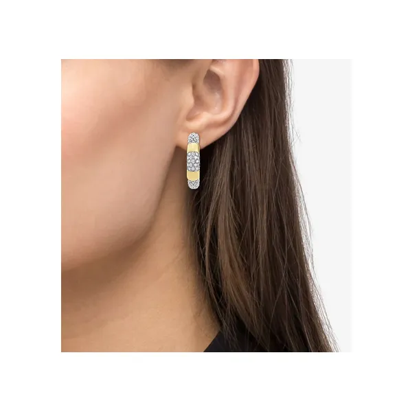 Gold Station Diamond Hoop Earrings Image 3 Baxter's Fine Jewelry Warwick, RI
