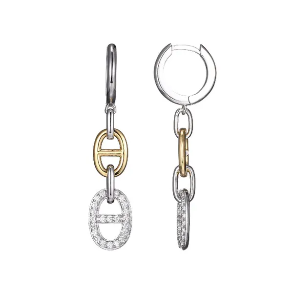 Sterling Silver Yelllow Gold Plated Mariner Link CZ Drop Earrings Baxter's Fine Jewelry Warwick, RI