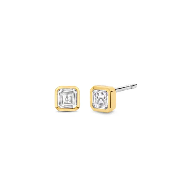 Silver and Gold Plated CZ Stud Earrings Baxter's Fine Jewelry Warwick, RI