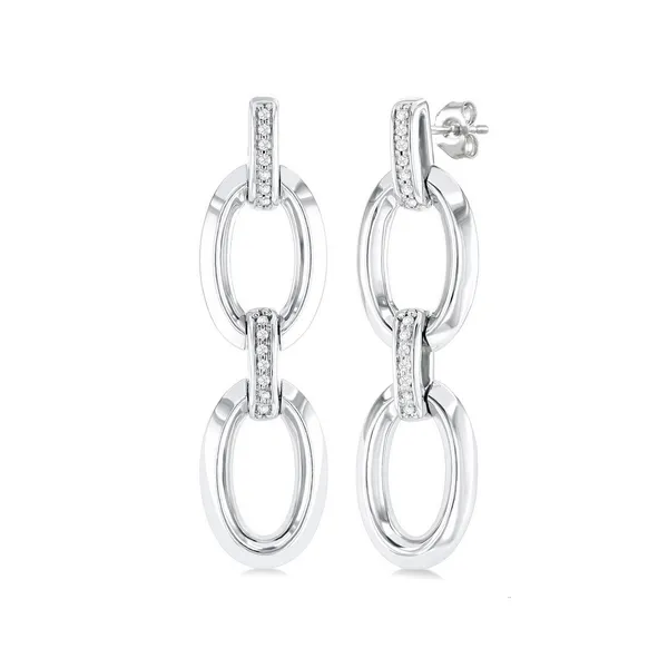 Silver Bold Oval Shape Link Diamond Earrings Baxter's Fine Jewelry Warwick, RI