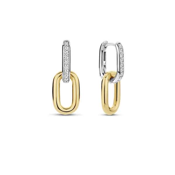 Two Tone Silver Link CZ Earrings Baxter's Fine Jewelry Warwick, RI