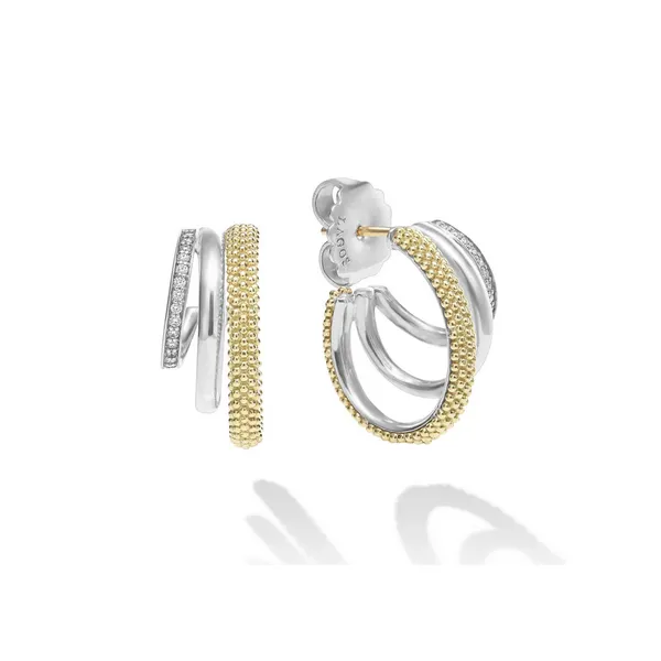 Two-Tone Three Ring Diamond Hoop Earrings