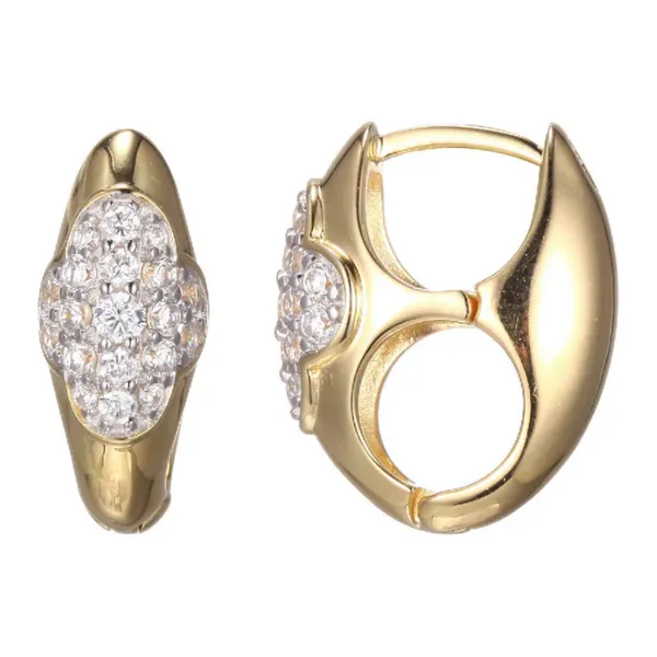 Sterling Silver Yellow Gold Plated CZ Clover Huggies Baxter's Fine Jewelry Warwick, RI