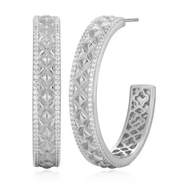 Sterling Silver Rhodium Plated Quilted Hoops Baxter's Fine Jewelry Warwick, RI