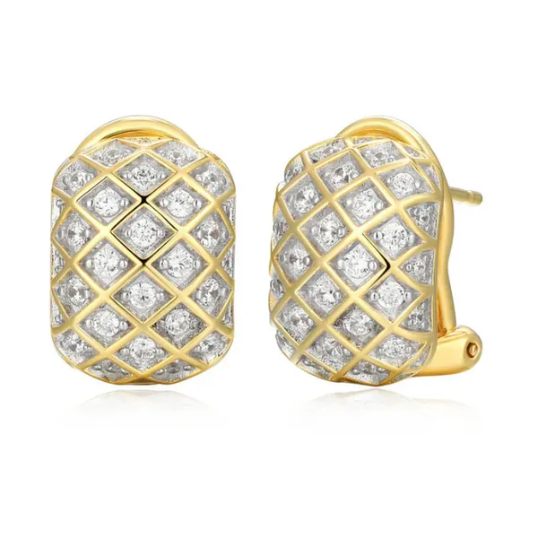 Sterling Silver Yellow Gold Plated CZ Button Earrings Baxter's Fine Jewelry Warwick, RI