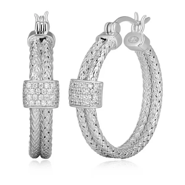Sterling Silver Woven CZ Hoop Earrings Baxter's Fine Jewelry Warwick, RI
