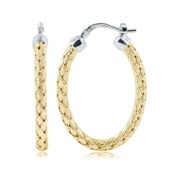 Sterling Silver Yellow Gold Plated Woven Oval Hoops Baxter's Fine Jewelry Warwick, RI