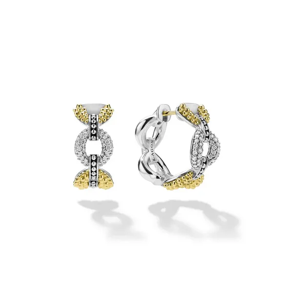 Two-Tone Petite Link Diamond Hoop Earrings